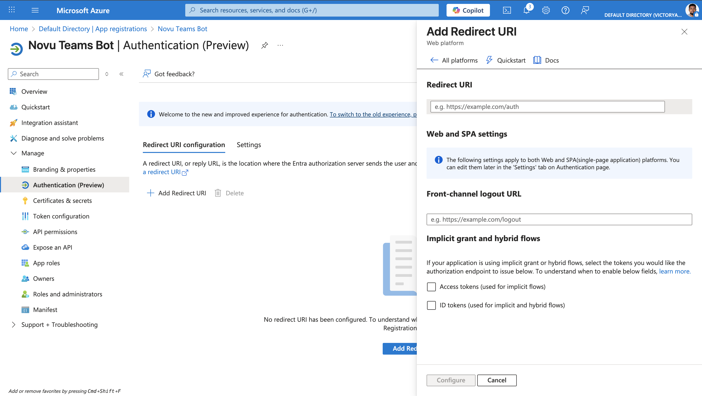 Add redirect uri